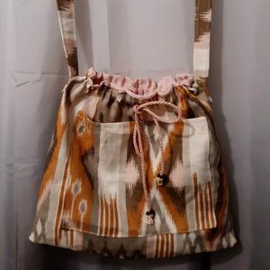 NEW Boho Aztec Drawstring Tote Bag Pink Yellow Ivory geometric design western